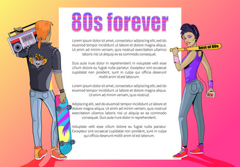 80s Forever Poster with Stylish Man and Woman
