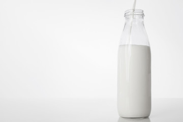 Natural organic milk product in the bottle.