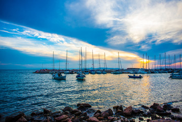 Sunset over the sea in Greece