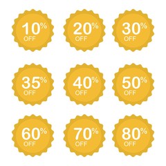 Discount tag with special offer sale sticker. Promo tag discount offer layout. Sale label with advertise offer design template. Sticker sign price isolated modern graphic style vector illustration.