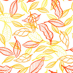 Fototapeta na wymiar Vector decorative leaf seamless pattern. Orange leaves background