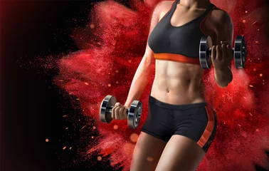 Foto op Plexiglas Fitness woman lifting weights © HstrongART