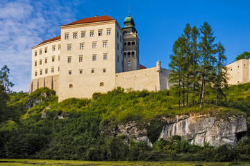 Fototapeta na wymiar Pieskowa Skala, Poland - Historic castle Pieskowa Skala by the Pradnik river in the Ojcowski National Park