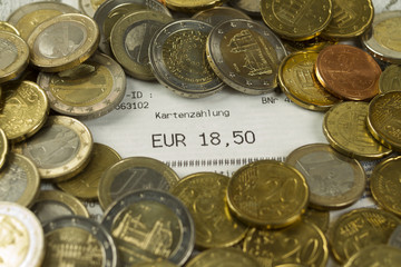 Cash receipts with small change after purchase