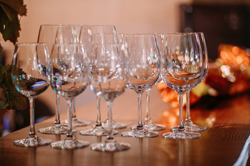 beautiful sparkling clean empty wine glasses