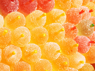 Fruit marmalade on sticks in store