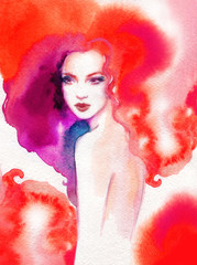 beautiful woman. fashion illustration. watercolor painting