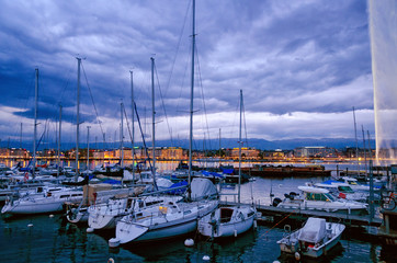 GENEVA, SWITZERLAND - May 3,2015: Yachts in Lake Geneva in Geneva on 3rd May .2015 in Switzerland