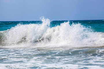 Fototapeta premium Sea wave. The churning of the ocean. Storm waves on the beach.