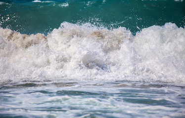 Sea wave. The churning of the ocean. Storm waves on the beach.