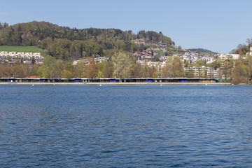 Fototapeta na wymiar view of the beatiful lake lucerne switzerland europe calm peaceful summer sunny day