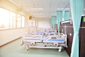 An ambulatory bed with comfortable medical equipment in a modern hospital in Asia, Thailand.