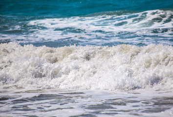Sea wave. The churning of the ocean. Storm waves on the beach.