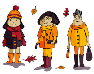 Lovely girl in autumn-winter clothes. Hand drawn