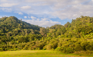 Fototapeta na wymiar Hills with forests along Hummingbird highway in Belize