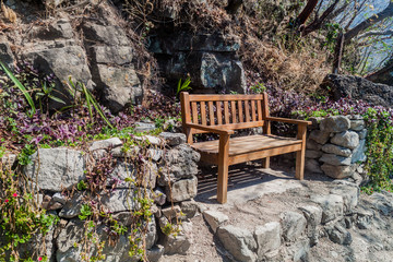 Bench at Cerro Tzankujil park near San Marcos La Laguna village, Guatemala