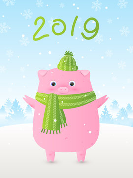 Cute pig - a symbol of the New Year 2019