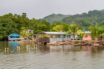 Fototapeta na wymiar Coastal buildings in Portobelo village, Panama