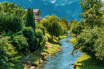 Fototapeta na wymiar A river in Vaduz, Liechtenstein
