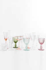 Set of multi-colored glasses for different drinks