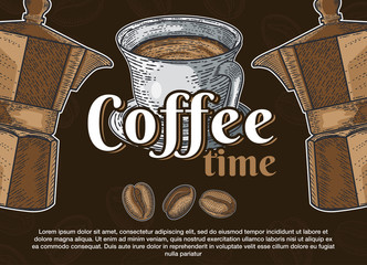 set with different types of coffee. Hand drawn illustration