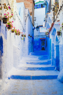 the blue streets of a famous Moroccan city, chefchaouen