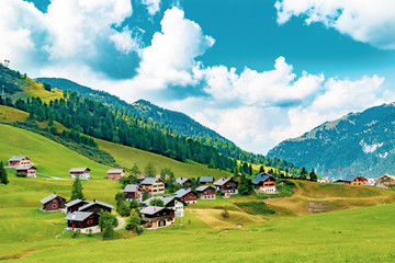 A view of Malbun, ski resort in Liechtenstein - obrazy, fototapety, plakaty