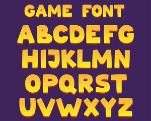Game font with 3d effect. Funny yellow letters