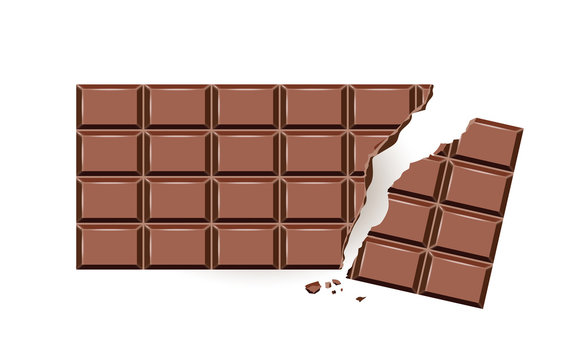 Schokoladentafel abgebrochen, 
Tafel Schokolade, 
Zartbitter Schokolade,
Grafik Illustration isoliert auf weißem Hintergrund
