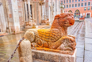 The marble griffin on the main square of Ferrara, Italy