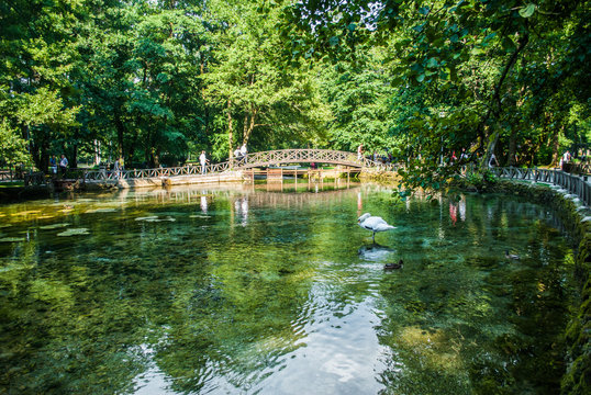 Sarajevo, Bosnia and Herzegovina: august 05,2015: Beginning river Bosna at Nature park Vrelo Bosne