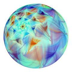 Beautiful exotic blue flower in crystal sphere. Fantasy fractal design. Psychedelic digital art. 3D rendering.