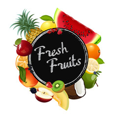 Fresh fruits collection. Vector illustration.