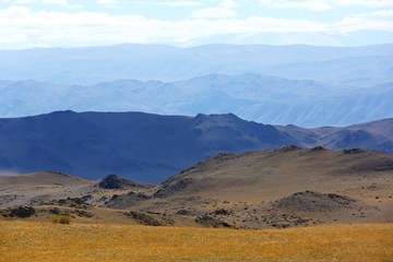 Beautiful landscapes of mountain and clouds with blue sky at Bayan-Ulgii Province in western Mongolia	