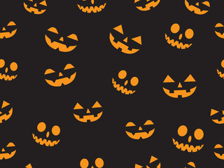 Vector seamless pattern with faces pumpkin devil in the dark background - 
Halloween pattern background