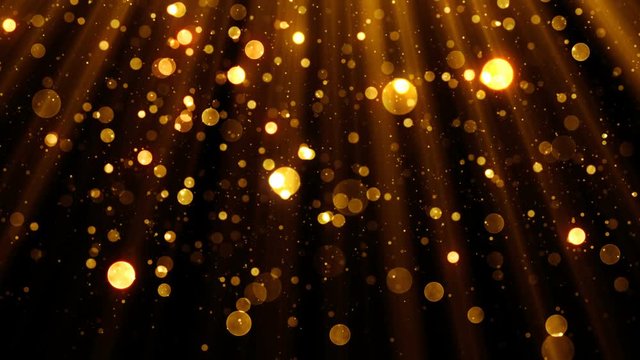 Glitter celebration texture with golden particles come from the top. Abstract background with magic lights and sparks. Seamless loop.