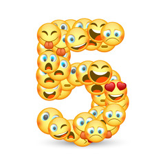 A set of emoticons shaped as five number. Vector illustration