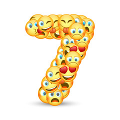 A set of emoticons shaped as seven number. Vector illustration