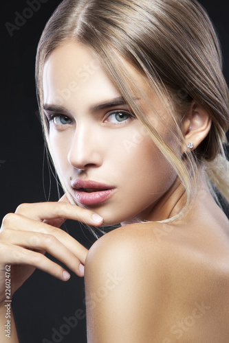 Close Up Beauty Attractive Young Model Woman Face With