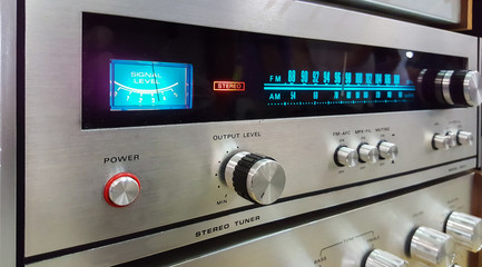 vintage analogue fm radio tuner with vumeter
