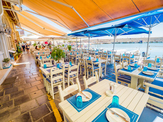Rethymno, Crete island, Greece, old venetian harbour local restaurants