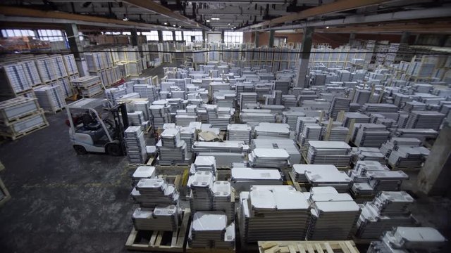 Warehouse of heating radiators in modern plant
