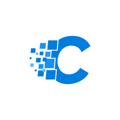 Vector Logo Letter C Blue Blocks Cubes