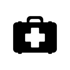 First Aid Kit with medicines medical icon. black isolated