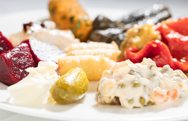 meze vegetarian starter in restaurant on white background