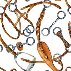 harness horse watercolor pattern. equestrian seamless background © Елена Фаенкова