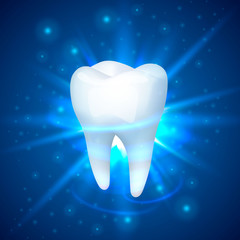Tooth on a blue background, template design element, Vector illustration