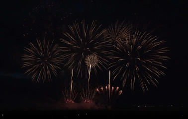 Fototapeta na wymiar Colorful fireworks on the black sky background
