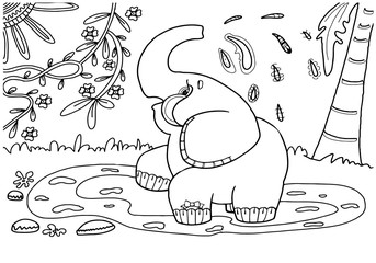 Coloring. Elephant. Black and white image