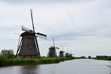 Kinderdijk, Netherlands - Windmills along the canals of the UNESCO World Heritage Kinderdijk